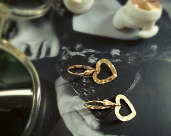 Unique Heart Shape Earrings, Gold Heart Earrings, Gold Filled Earrings, French Chic Jewelry