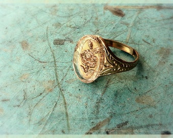 Gifts For Her, Gold Royal Style Ring, Vintage Style Ring, Gold Rose Engraving Ring