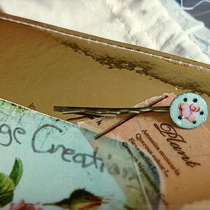 OOAK Vintage Haarnadel, handbemalte Guilloche Emaille, weiße und rosa Rose Bobby Pin, Vintage Accessoires