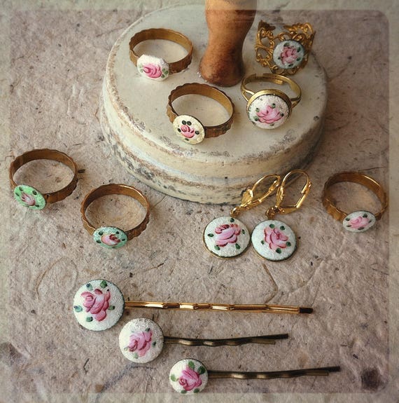 VINTAGE GUILLOCHE Cloisonné ENAMEL ROSE HAIR BARRETTES PINK WHITE Cloisonne | Accessories | Vintage Guilloche Cloisonn Enamel  main image 2