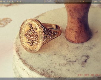 Gold Royal Style Ring, Gold Rose Engraving Ring, French Chic Jewelry, Bohemian Style Ring