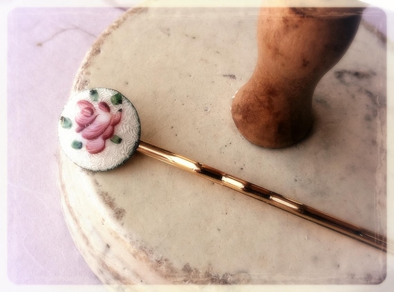 VINTAGE GUILLOCHE Cloisonné ENAMEL ROSE HAIR BARRETTES PINK WHITE Cloisonne | Accessories | Vintage Guilloche Cloisonn Enamel  main image 3