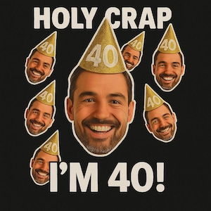 Personalized 40th Birthday Face Stickers: Party Hat Confetti Photo