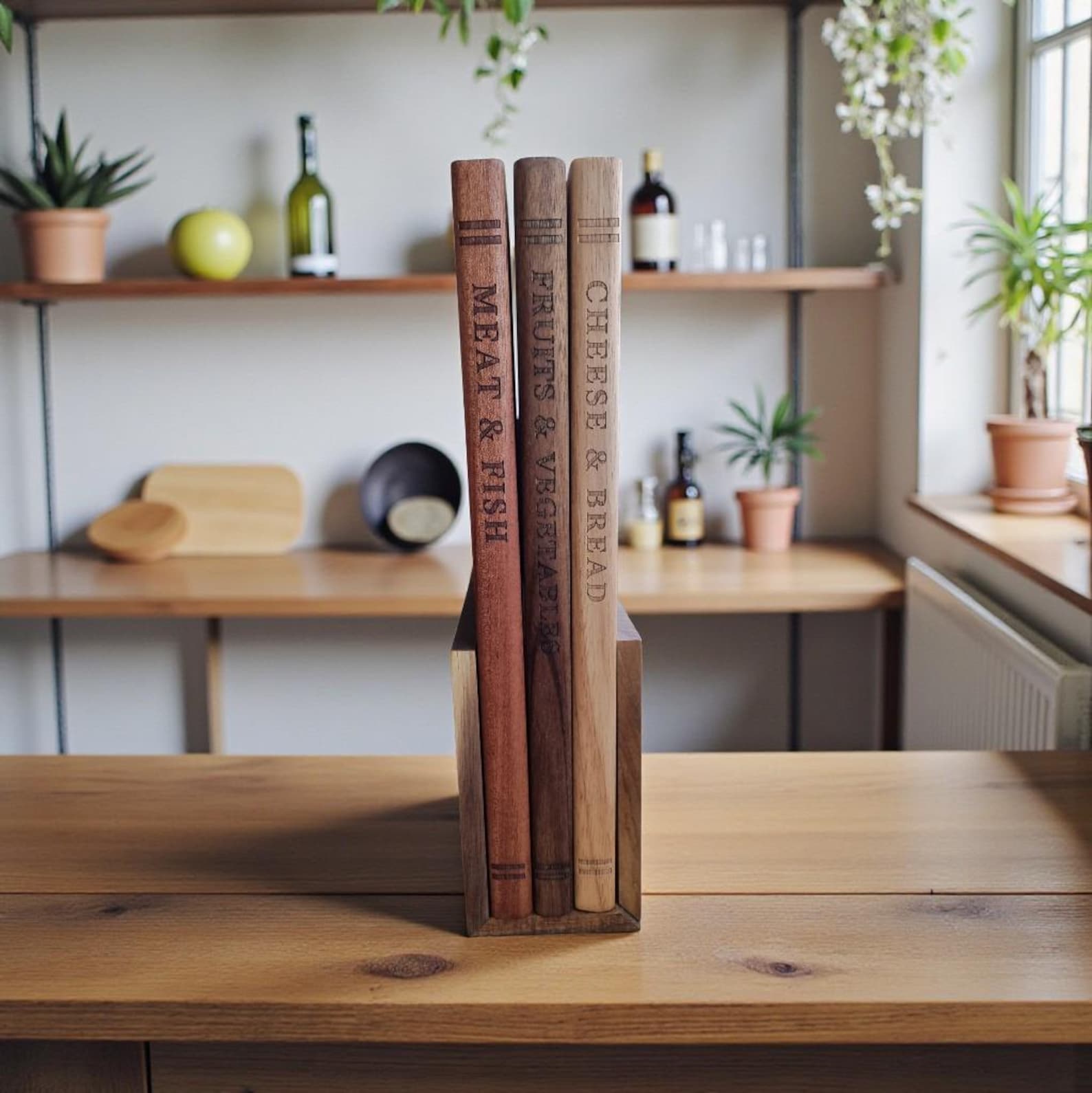 Book Shaped Wooden Cutting Board Set, Serving Boards with Stand