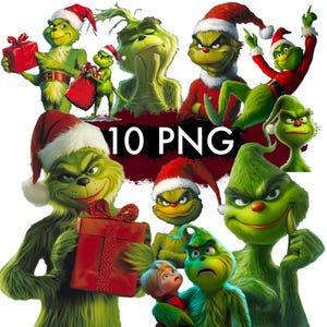 10 PNG grinch transparent backgrounds, digital png, download digital work, Christmas