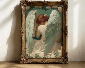 Angel art print Spiritual Wall Decor Modern Angel Poster  Digital Painting, Soft Aesthetic