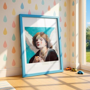 Angel Art Print, Spiritual Wall Decor, Guardian Angel, Inspirational download Print of a real painting
