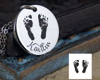 Baby Footprint Necklace • Baby prints Name Necklace • Custom Baby Footprints • New Mom Jewelry • Personalized Engraved • New Born• Stillborn