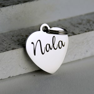 Small Silver heart pet tag, Small Heart tag, Dog or Cat Name Tag, ID Tag for pets, Stainless Steel Tag, Collar ID Name Tag Silver Heart