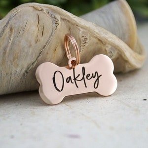 Personalized Small Dog Tag, Dog ID Tag, Rose Gold Dog Bone Tag, ID Tag for Small Dogs, Custom Dog Tag, Collar ID Name Tag