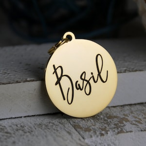 Gold Personalized Pet ID tag • Medium Dog or Cat tag • Dog Name Tag • ID Tag for Dogs or Cats • Stainless Steel Dog Tag •Collar ID Name Tag