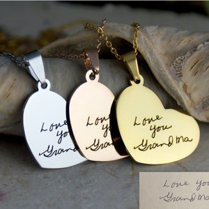 Handwritten Engraved Heart Necklace: Custom Stainless Steel Jewelry