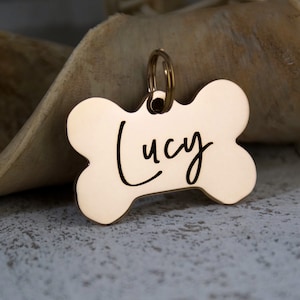Personalized Rose Gold Color Dog ID Tag • Rose Gold Dog Bone Name Tag • Dog Bone • ID Tag for Dogs • Rose Gold Dog Tag • Collar ID Name Tag