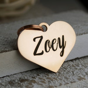 Big Rose Gold Heart tag • Big Rose Gold pet id tag • Dog or Cat Name Tag • ID Tag for pets • Stainless Steel ID Tag • Collar ID Name Tag