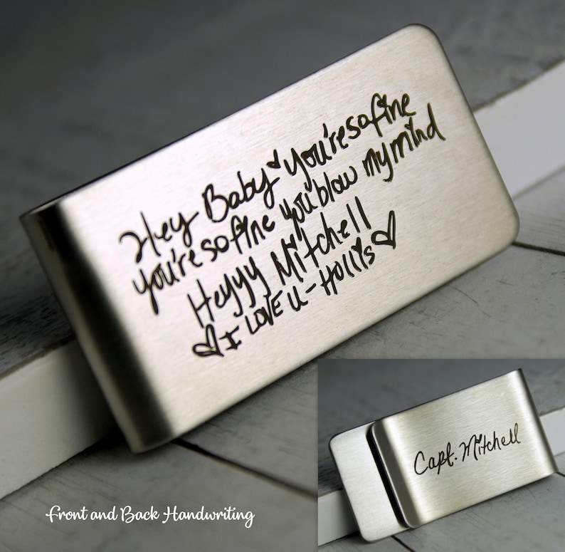 Your own handwriting or your kids drawings, Personalized Engraved Money Clip, Father's Day Gift for Daddy Custom Money Clip Handwriting F&B
