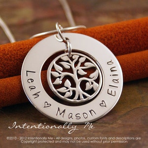 Hand Stamped Mommy Necklace Personalized Jewelry Sterling Silver Family Tree Necklace My Family Small Washer image 3