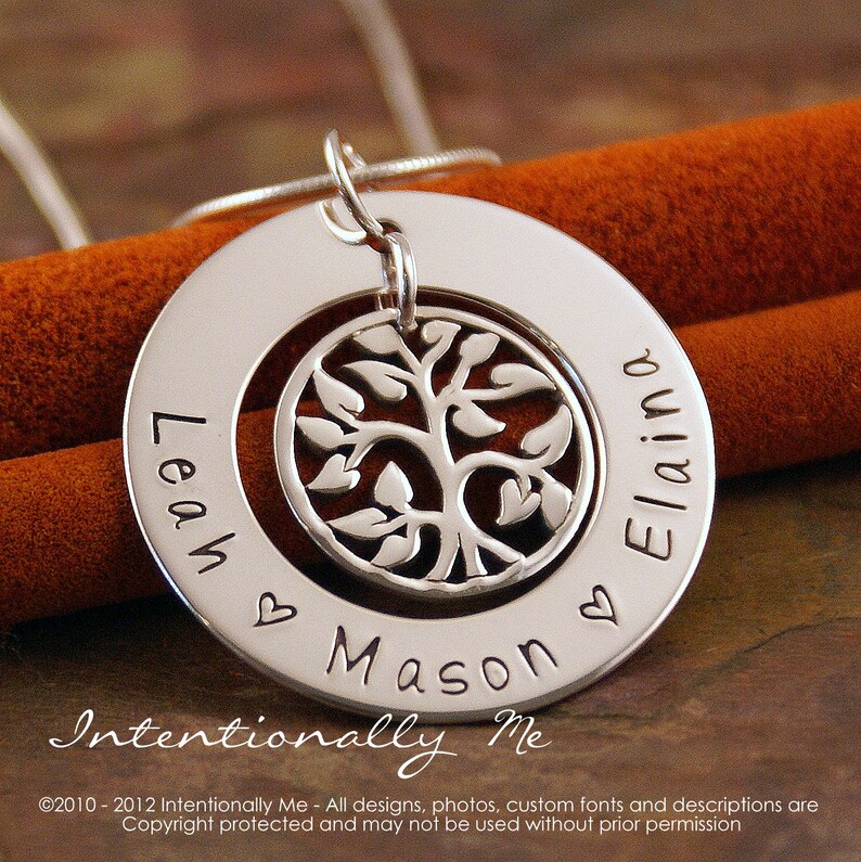 Hand Stamped Mommy Necklace Personalized Jewelry Sterling Silver Family Tree Necklace My Family Small Washer image 3