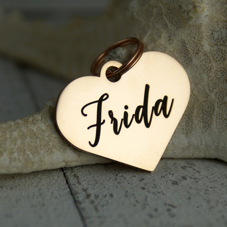 Big Rose Gold Heart Tag Big Gold Pet Id Tag Dog or Cat Etsy