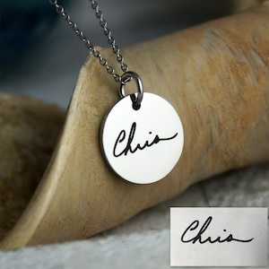 Custom handwritten jewelry, engraved necklace with your actual handwriting, charm necklace