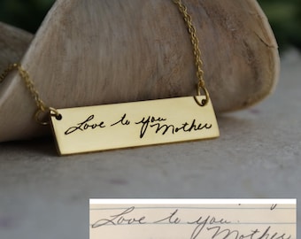 Custom Handwriting Bar Necklace: Personalized Stainless Steel Double Sided Pendant