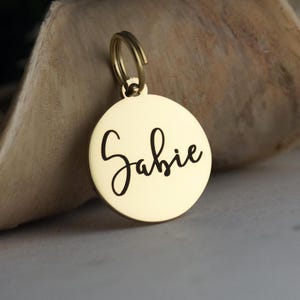 Small Gold Personalized Round Pet ID Tag: Stainless Steel Dog or Cat Collar Tag