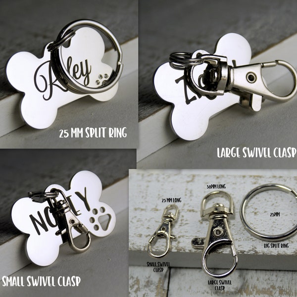 Swivel Clasp • Easy Dog Tag Changer • Dog Collar id Tag Clip or Lobster Clasp or Split Ring an easy way to connect your pet id tag • Add ons