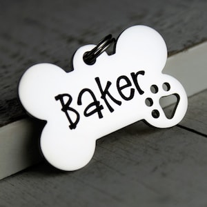 Personalized Dog ID Tag with cut out dog paw, Dog Name Tag, Dog Bone Tag, Collar ID Tag for Dogs, Custom Dog Tag, small medium big tag