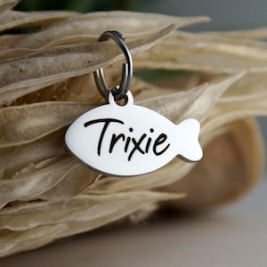 Cat ID tag with • Cat Name Tag • ID Tag for Cats • Stainless Steel Fish Tag • Collar ID Name Tag