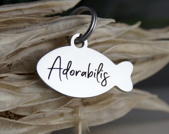 Stainless Steel Big Fish Cat ID Tag: Personalized Collar Name Tag