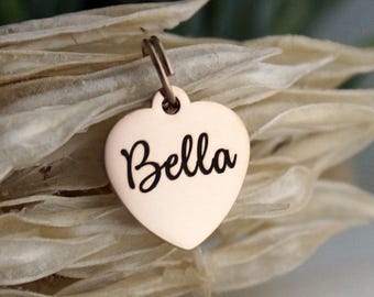Small Rose Gold Heart Pet ID Tag: Engraved Stainless Steel Dog Cat Collar Tag