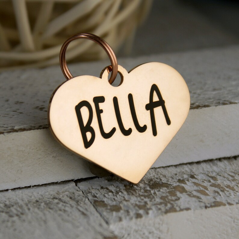 Big Rose Gold Heart Tag Big Gold Pet Id Tag Dog or Cat Etsy