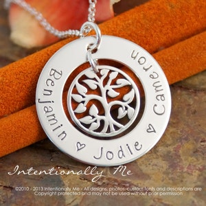 Hand Stamped Mommy Necklace Personalized Jewelry Sterling Silver Family Tree Necklace My Family Small Washer image 2