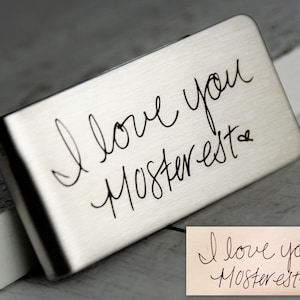 Custom Stainless Steel Money Clip, Your own handwriting or your kids drawings, Personalized Engraved Money Clip, Gift for Him Valentine&#39;s