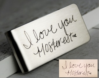 Custom Stainless Steel Money Clip, Your own handwriting or your kids drawings, Personalized Engraved Money Clip, Gift for Him Valentine's