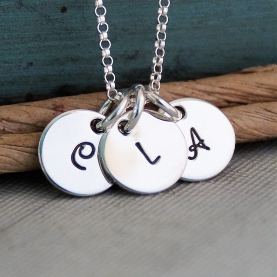 Items similar to Teeny Initial Tags Necklace / Hand Stamped Mommy ...