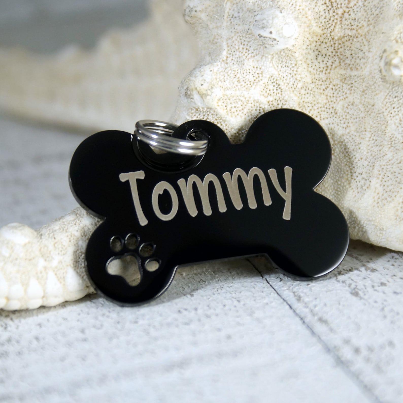 Personalized Black Dog ID Tag Smaller Cut Out Dog Paw Dog Etsy