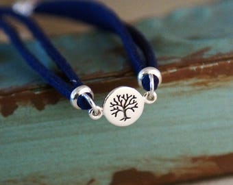Tree of Life Bracelet - Sterling Silver Charm, Faux Suede Cord