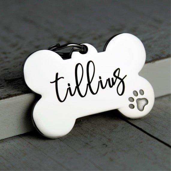 Personalized Dog ID Tag With Dog Paw Dog Name Tag Dog Bone Etsy