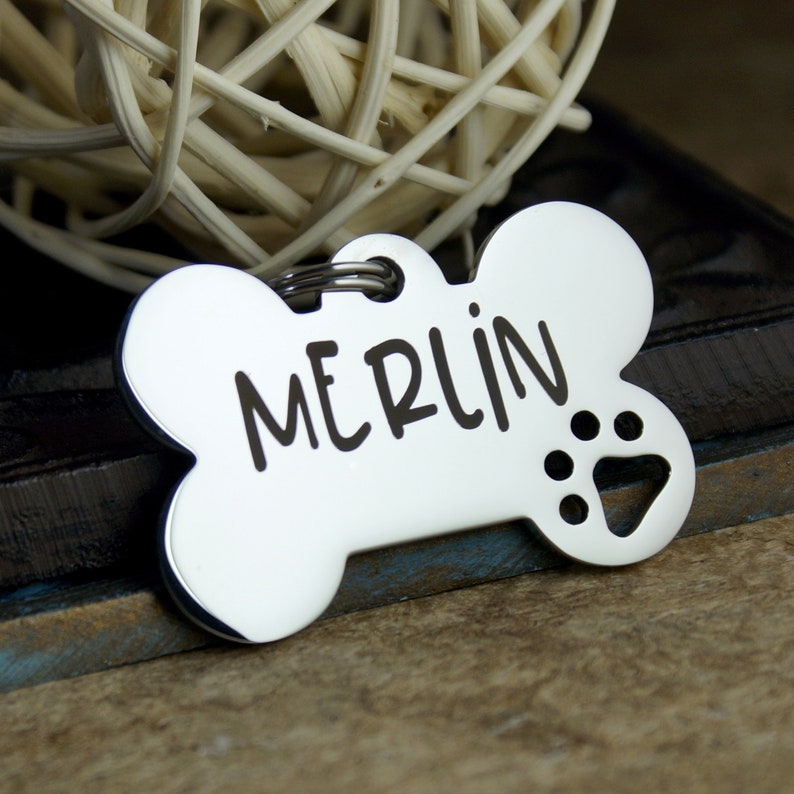 Personalized Big Dog ID Tag Cut out dog paw Dog Name Tag Etsy