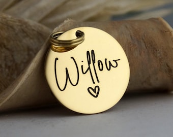Personalized round Gold Dog Tag with name and design: Engraved Pet ID, Stainless Steel
