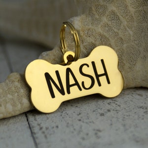 Personalized Small Dog Tag, Dog ID Tag, Gold Dog Bone Tag, ID Tag for Small Dogs, Custom Dog Tag, Collar ID Name Tag