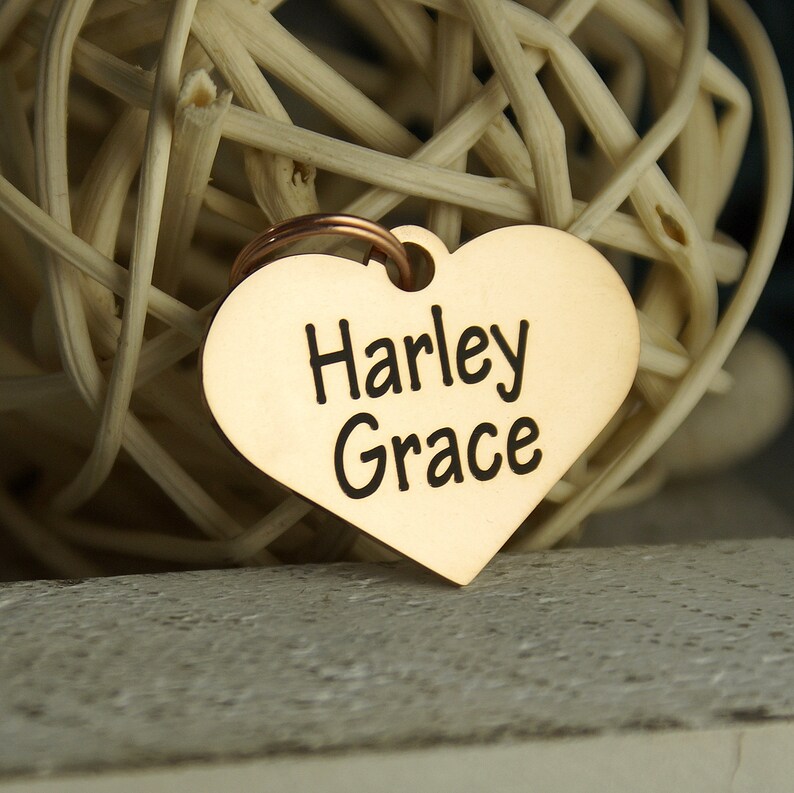 Big Rose Gold Heart Tag Big Gold Pet Id Tag Dog or Cat Etsy
