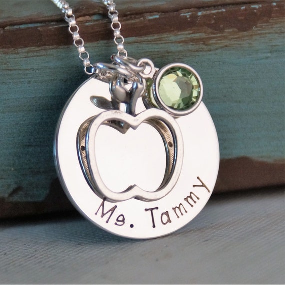 Personalized Teacher Jewelry Hand Stamped Necklace Etsy