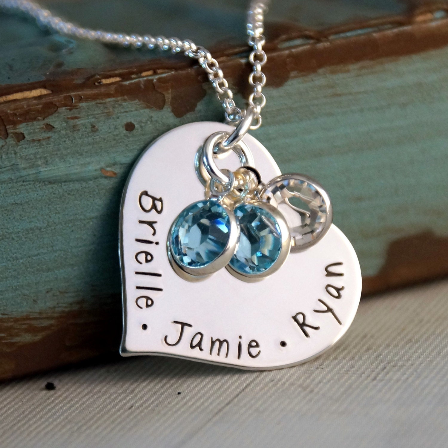 Three Kids Mommy Necklace / Heart Necklace / Personalized Hand Etsy