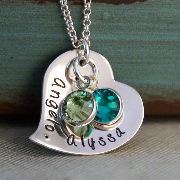 Heart Necklace / Mommy Necklace / Personalized Jewelry / Sterling Silver Necklace / You and Me Fancy Heart (Sassy Heart)