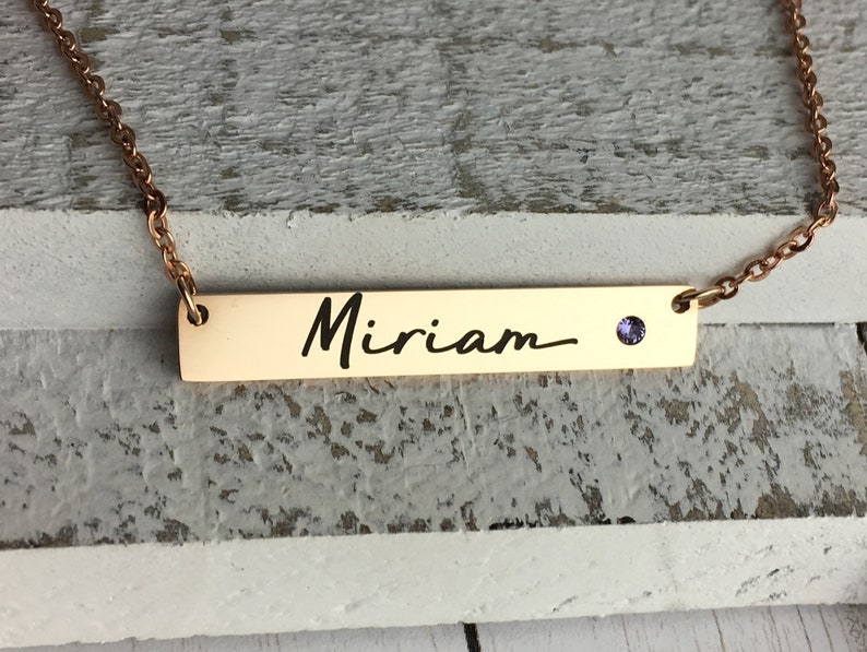 Custom Bar Necklace Birthstone Bar Necklace Bar Necklace Double sided Personalized Bar Necklace Name Necklace Rose Gold Necklace Rose • Front Only