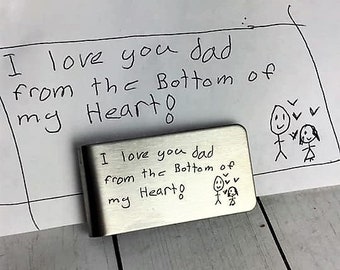 Your own handwriting or your kids drawings, Personalized Engraved Money Clip, Father's Day Gift for Daddy • Custom Money Clip