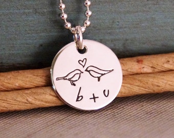 Small Tag Couple Necklace / All Together / Hand Stamped Necklace /  Personalized Sterling Silver Jewelry / Dainty Necklace