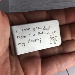 Your own handwriting or your kids drawings, Personalized Engraved Money Clip, Father's Day Gift for Daddy Custom Money Clip image 2
