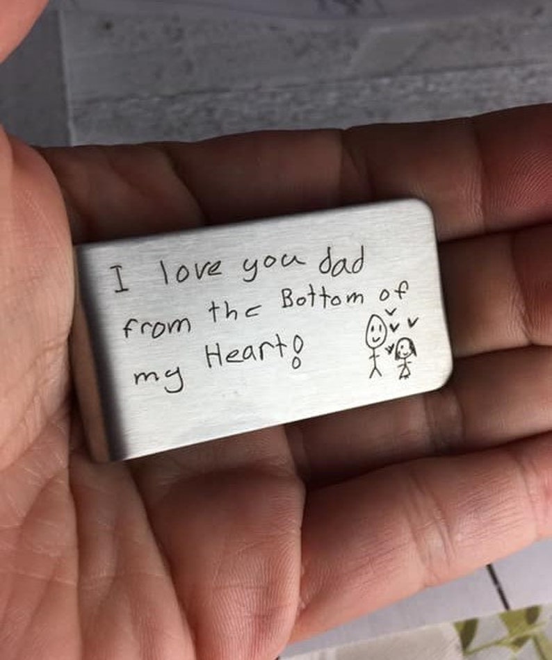 Your own handwriting or your kids drawings, Personalized Engraved Money Clip, Father's Day Gift for Daddy Custom Money Clip image 2